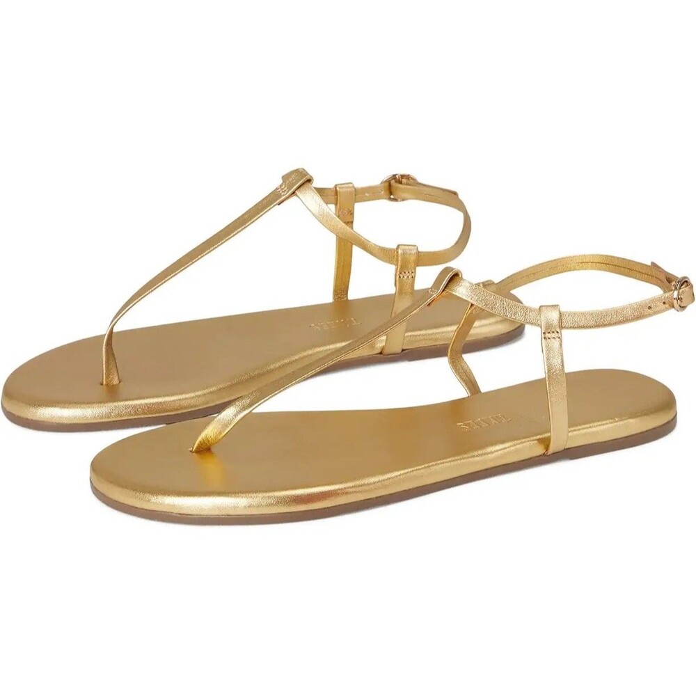 Tkees Sz7/38 Mariana T Strap Thong Ankle Strap Sandals Gold Leather Minimalist